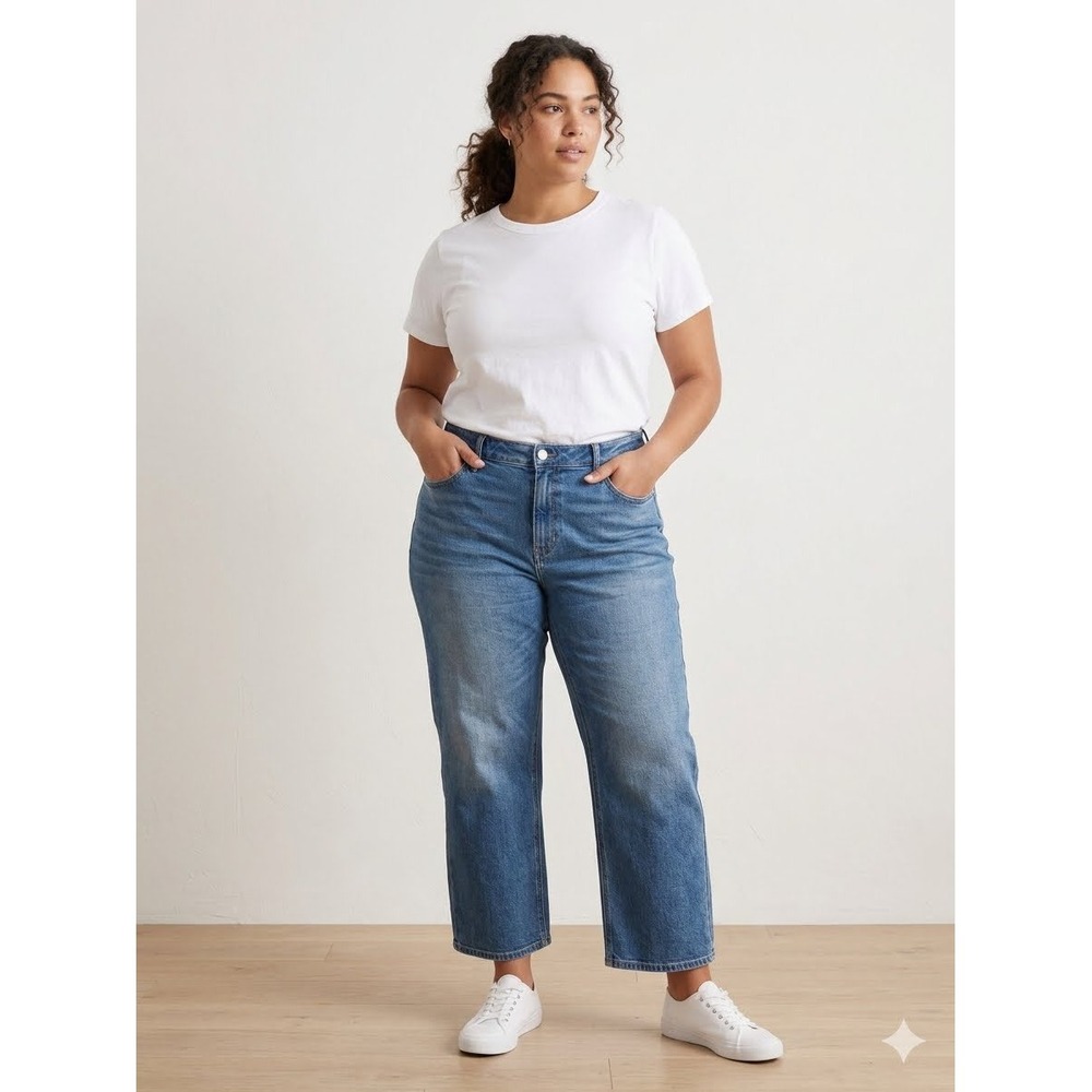 Quince Bella Stretch Relaxed Straight Leg Jeans Women 32 Blue Denim High Rise
